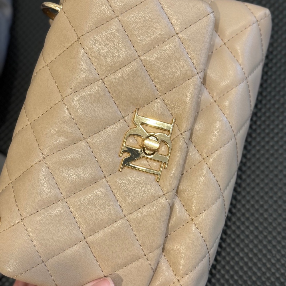 badgley mischka cream purse with gold hardware